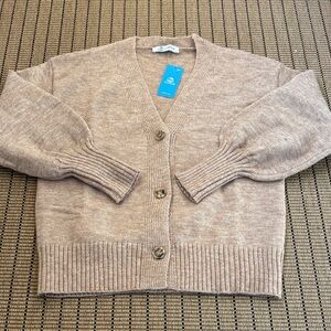 Cupshe Cardigan Tan Vee Neck Bubble Sleeve
